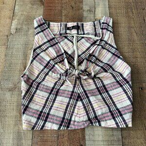 Zara TRF Womens Plaid Crop Top Size Small Bow Detail Pink Black